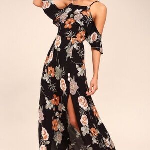 Lulu’s Black Floral Maxi Open Shoulder